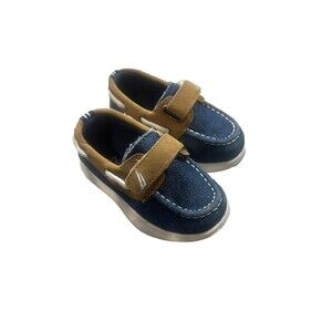Náutica Teton Denim Navy Brown Boat Loafer Casual Strap Toddler Shoes Size 5